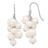 Sterling Silver Rhodium-plated 6-10mm White Near-Round Freshwater Cultured Pearl Dangle Earrings