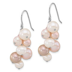 Sterling Silver Rhodium-plated 6-10mm Multicolor Near-Round Freshwater Cultured Pearl Dangle Earrings