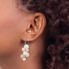 Sterling Silver Rhodium-plated 6-10mm Multicolor Near-Round Freshwater Cultured Pearl Dangle Earrings