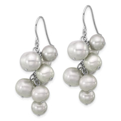 Sterling Silver Rhodium-plated 6-10mm Grey Near-Round Freshwater Cultured Pearl Dangle Earrings