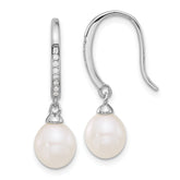 Sterling Silver Rhodium-plated 7-8mm White Teardrop Freshwater Cultured Pearl and CZ Dangle Earrings