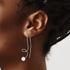 Sterling Silver Rhodium-plated 6-7mm White Button Freshwater Cultured Pearl Twisted Threader Earrings