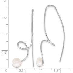 Sterling Silver Rhodium-plated 6-7mm White Button Freshwater Cultured Pearl Twisted Threader Earrings