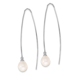 Sterling Silver Rhodium-plated 7-8mm White Teardrop Freshwater Cultured Pearl Threader Earrings