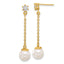 Sterling Silver Gold-tone Polished CZ and Imitation Pearl Dangle Earrings
