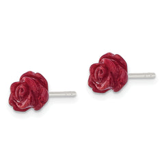 Sterling Silver Polished Red Coral Rose Post Earrings