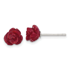Sterling Silver Polished Red Coral Rose Post Earrings