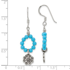 Sterling Silver Polished & Antiqued Dyed Howlite Flower Dangle Earrings
