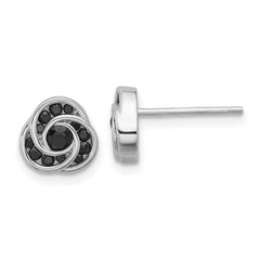Sterling Silver Rhod-plated Polished Black Spinel Love Knot Post Earrings