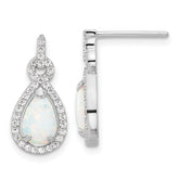 Sterling Silver RH-plated Cr. Opal & CZ Teardrop Post Dangle Earrings
