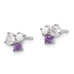 Sterling Silver Rhodium-plated CZ Created Opal & Amethyst Post Earrings
