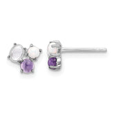 Sterling Silver Rhodium-plated CZ Created Opal & Amethyst Post Earrings