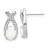 Sterling Silver Rhodium-plated Polished CZ & Created Opal 'X' Post Earrings