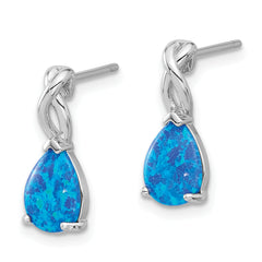 Sterling Silver RH-plated Polished Blue Cr. Opal Teardrop Post Earrings