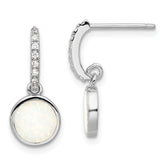 Sterling Silver RH-plated Polished CZ & Created Opal Post Dangle Earrings