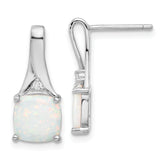 Sterling Silver Rhodium-plated Polished CZ & Created Opal Post Earrings