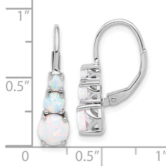 Sterling Silver Rhodium-plated Polished Created Opal Leverback Earrings