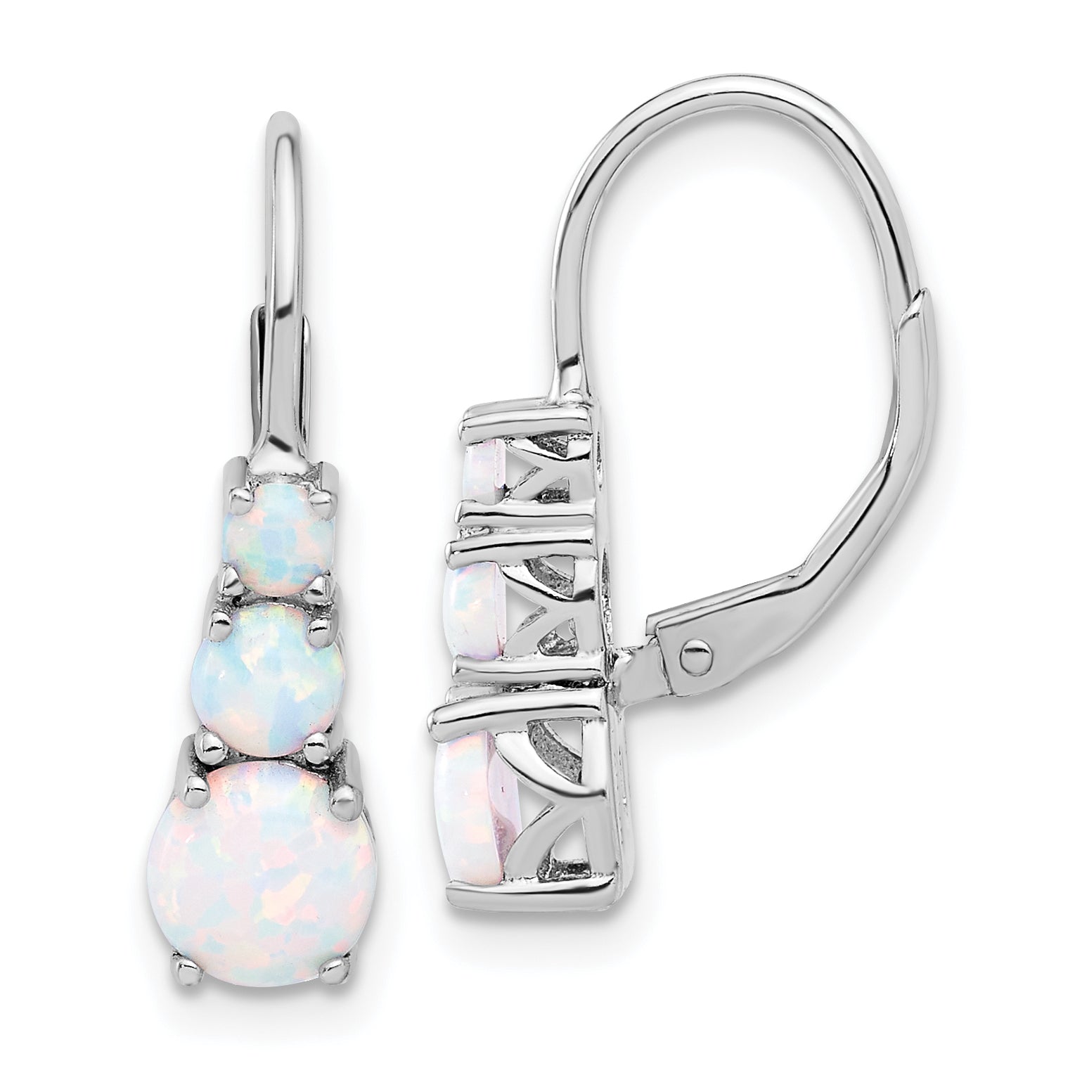 Sterling Silver Rhodium-plated Polished Created Opal Leverback Earrings