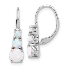 Sterling Silver Rhodium-plated Polished Created Opal Leverback Earrings