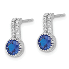 Sterling Silver RH-plated Polished Created Blue Spinel & CZ Post Earrings
