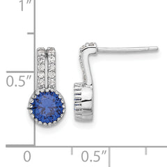 Sterling Silver RH-plated Polished Created Blue Spinel & CZ Post Earrings