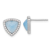 Sterling Silver Rhodium-plated CZ & Blue Chalcedony Triangle Post Earrings