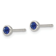 Sterling Silver E-coated Polished Dark Blue CZ Bezel Stud Earrings