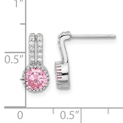 Sterling Silver RH-plated Polished Two Row Pink & White CZ Post Earrings