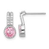 Sterling Silver RH-plated Polished Two Row Pink & White CZ Post Earrings