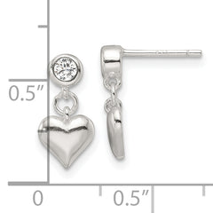 Sterling Silver E-Coating CZ Heart Dangle Post Earrings
