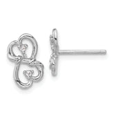 Sterling Silver Rhodium-plated Polished Double Heart with CZ Post Earrings