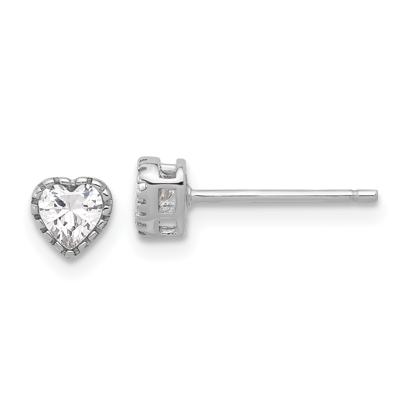 Sterling Silver Rhodium-plated CZ Heart Post Earrings