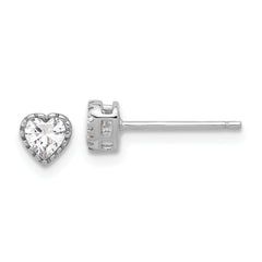 Sterling Silver Rhodium-plated CZ Heart Post Earrings