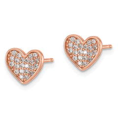 Sterling Silver Rose-tone Pav‚ CZ Heart Post Earrings