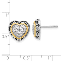 Sterling Silver Rh-plated w/14k accent CZ Cluster Heart Post Earrings