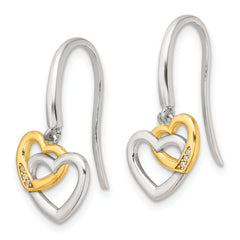 Sterling Silver E-Coated Flash Gold-plated CZ Hearts Dangle Earrings