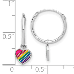 Sterling Silver Rh-plt Enamel Rainbow Heart Dangle Eternity Hoop Earrings