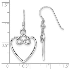 Sterling Silver Rhodium-Plated Polished Dangle Knotted Heart Earrings