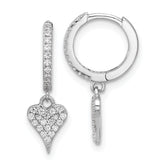 Sterling Silver Rhodium-plated CZ Heart Dangle Hinged Hoop Earrings