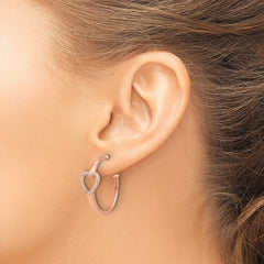 Sterling Silver Rose-tone CZ Heart Post Hoop Earrings