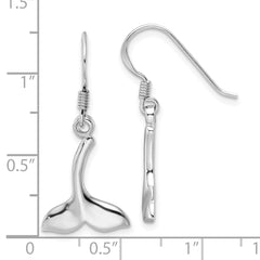 Sterling Silver Rhodium-Plated Polished Whale Tail Dangle Earrings