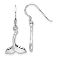Sterling Silver Rhodium-Plated Polished Whale Tail Dangle Earrings