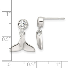 Sterling Silver Polished CZ Whale Tail Post Dangle Earrings