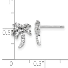 Sterling Silver Rhodium-plated CZ Palm Tree Post Earrings