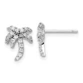 Sterling Silver Rhodium-plated CZ Palm Tree Post Earrings