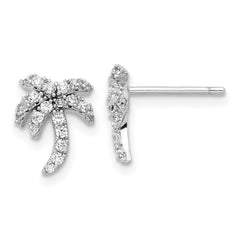 Sterling Silver Rhodium-plated CZ Palm Tree Post Earrings