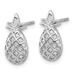 Pure Fire Sterling Silver Rhod-plated CZ Pineapple Post Earrings