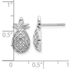 Pure Fire Sterling Silver Rhod-plated CZ Pineapple Post Earrings