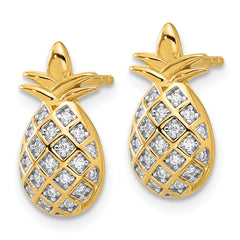 Pure Fire Sterling Silver Gold-tone CZ Pineapple Post Earrings