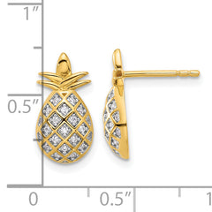 Pure Fire Sterling Silver Gold-tone CZ Pineapple Post Earrings
